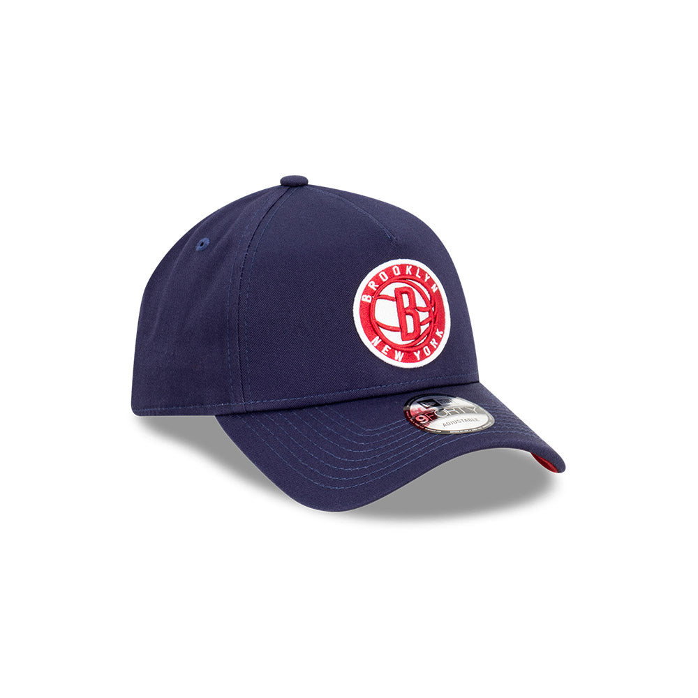 Brooklyn Nets Hat - Navy Blue Pinot White 9Forty A-Frame NBA Snapback Cap - New Era